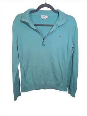 Vineyard Vines Aqua Blue 100% Cotton Quarter Zip Pullover Sweater - Women’s L
